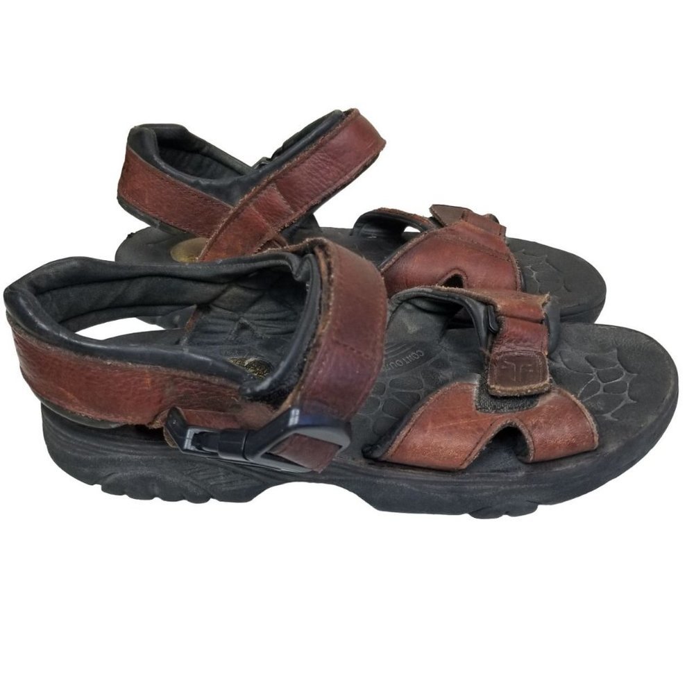 Frye Mens 10 Brown Leather Buckle Strap Open Toe F